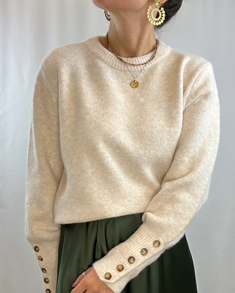 Pull Martin beige boutons manches Les Simones